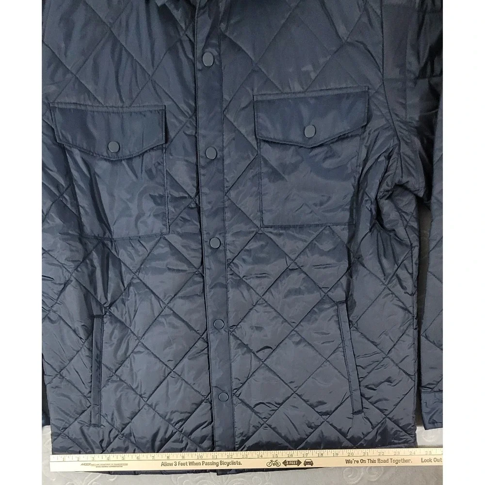 Izod Luxury Classics Men's XL Navy Blue Puffer Jacket Button Snaps Windproof NWT